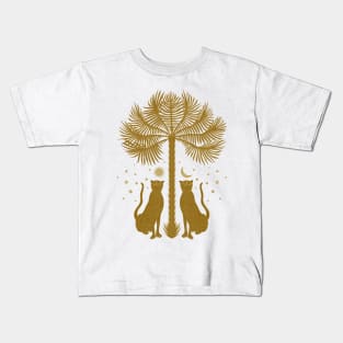 Cheetah Twins and Palm Tree in Gold Kids T-Shirt